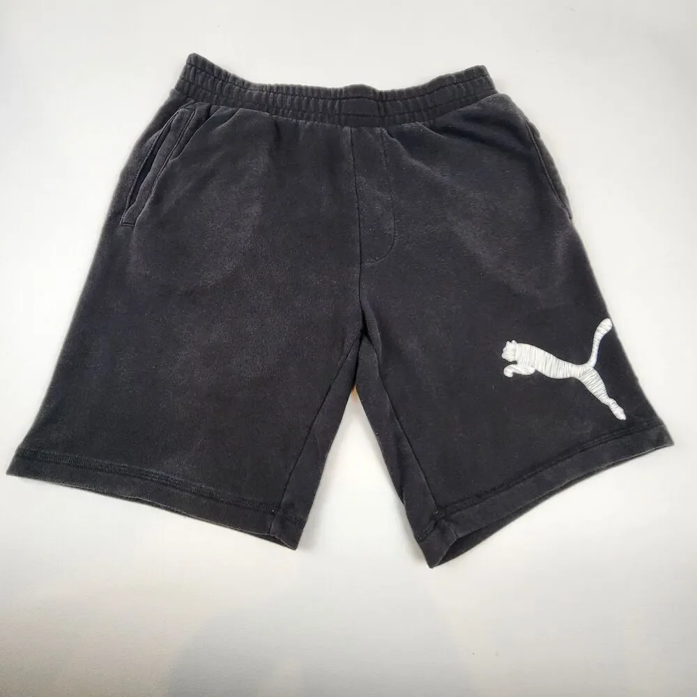 Puma Shorts Men's Large Black Fleece Big Logo Athletic Casual Lounge